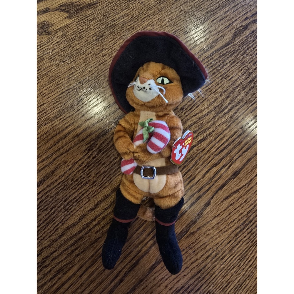 Ty Beanie Baby - PUSS IN BOOTS the Cat (Shrek The Halls)‎